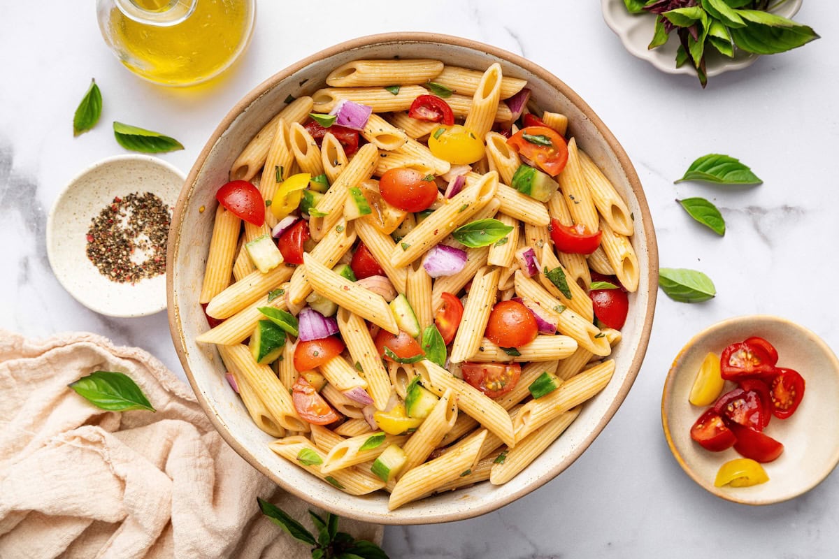 Easy Healthy Pasta Salad (Mayo-Free + Delicious)
