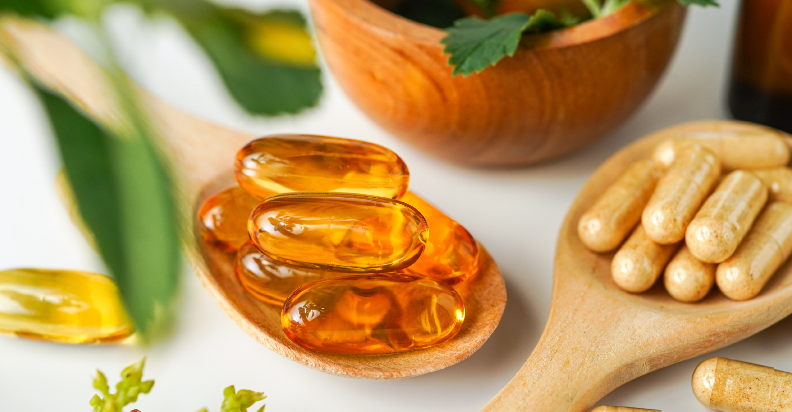 omega-3 supplement bottle and capsules