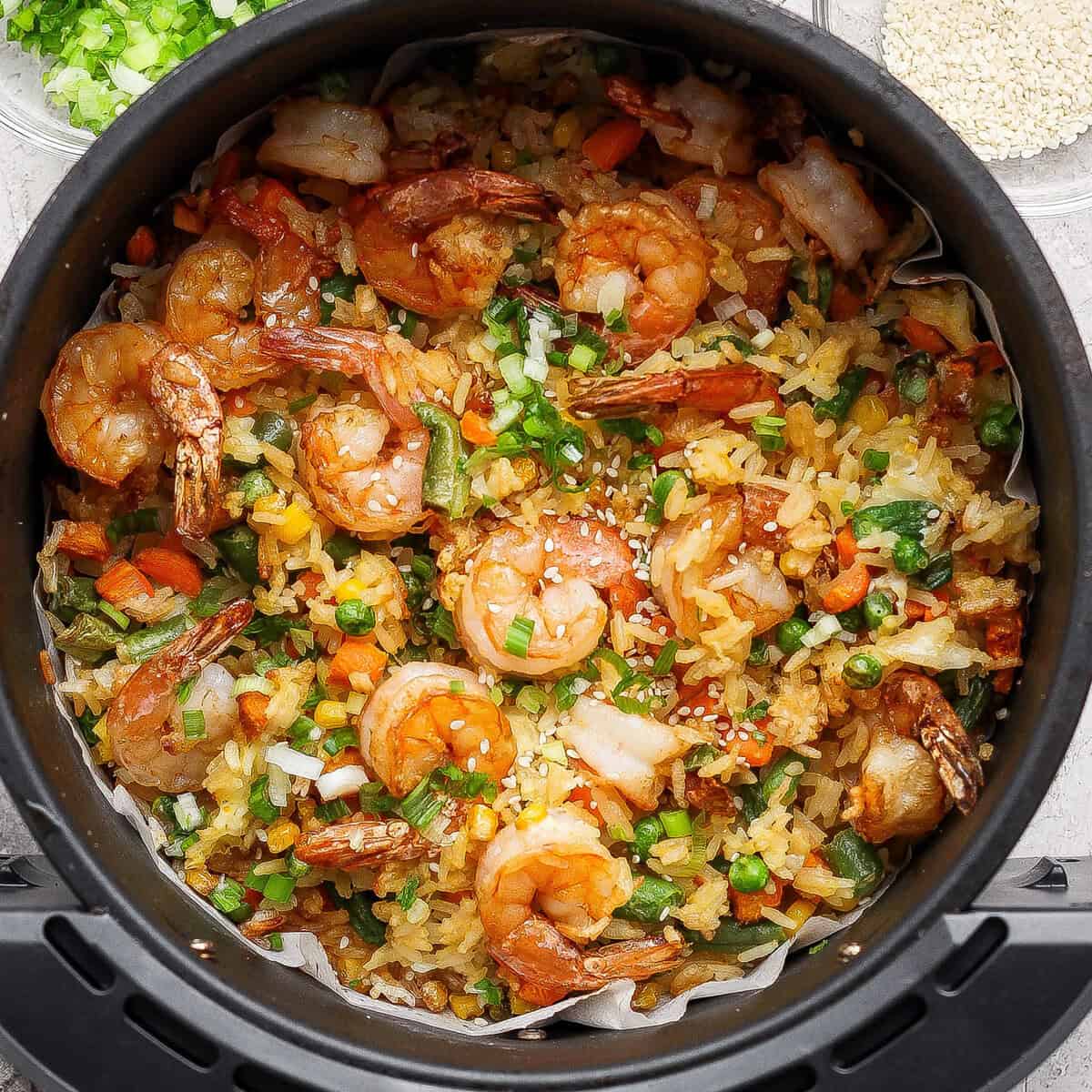 Crispy Air Fryer Fried Rice prepared for meal prep