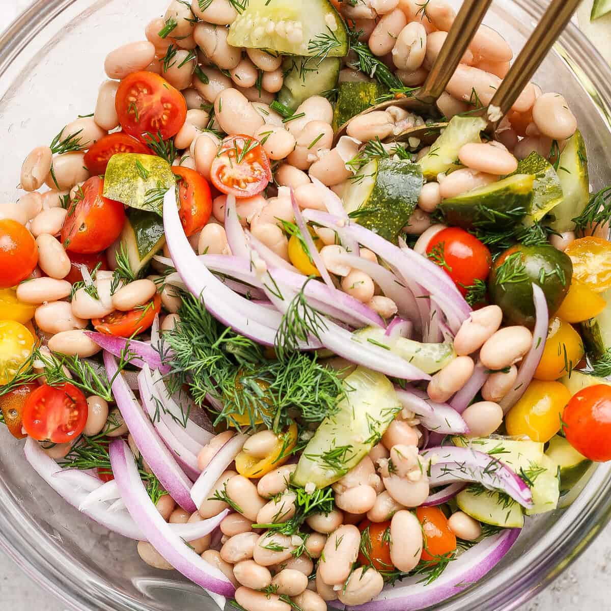 Dill Pickle White Bean Salad prepared for meal prep