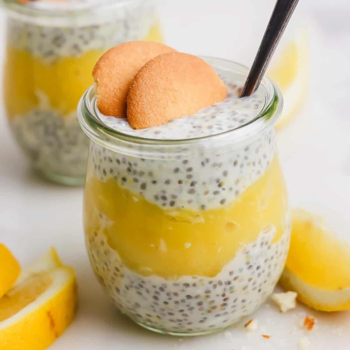 Protein Lemon Cream Pie Chia Seed Pudding prepared for meal prep