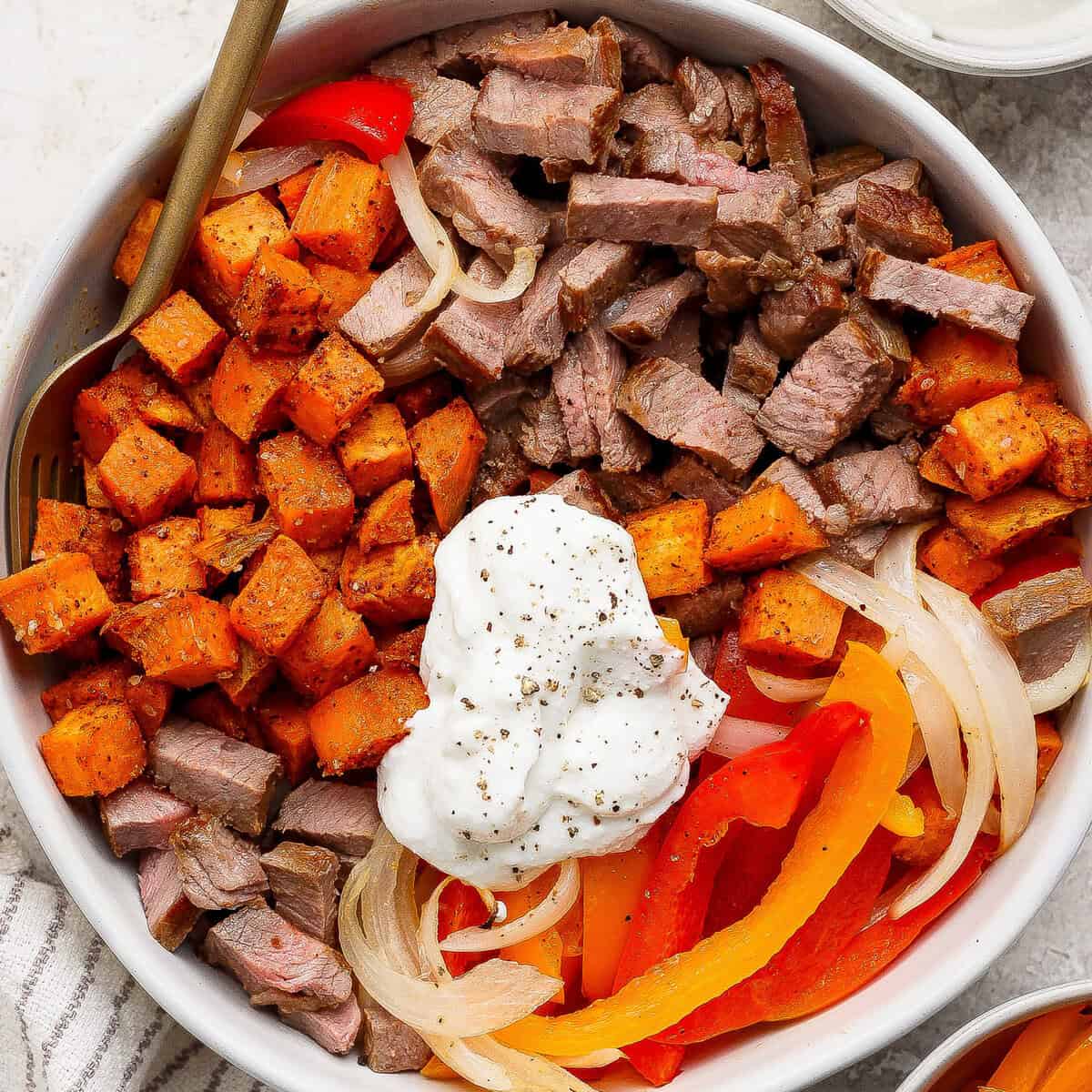 Healthy Philly Cheese Steak Bowls (Meal-Prep Friendly!) prepared for meal prep