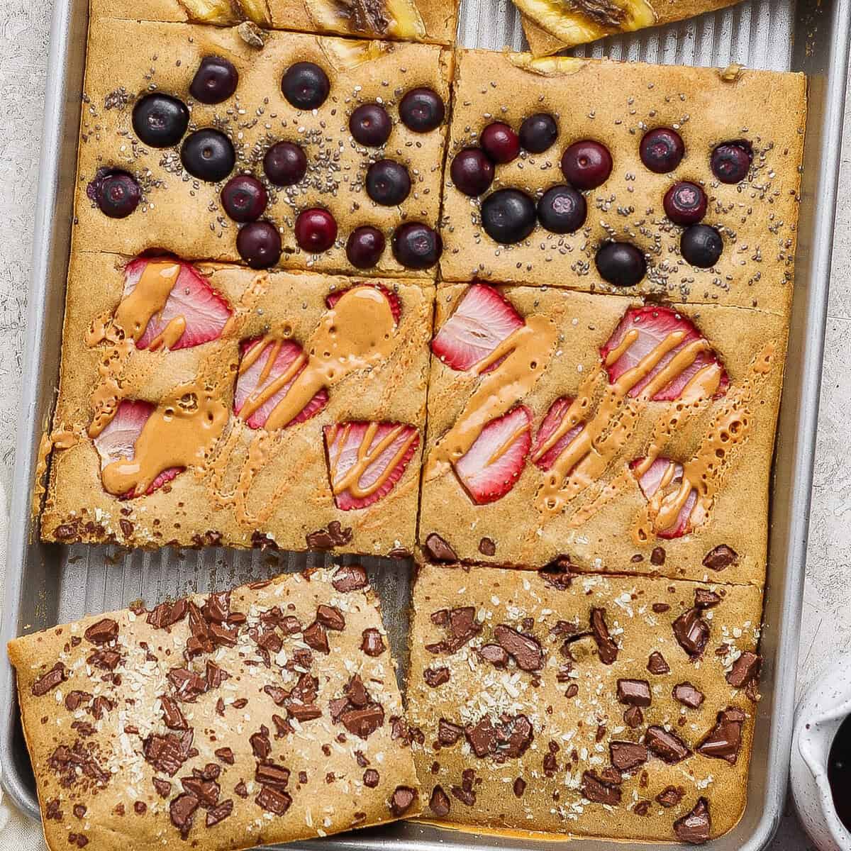 Sheet Pan Protein Pancakes (14g Protein per Serving!) prepared for meal prep