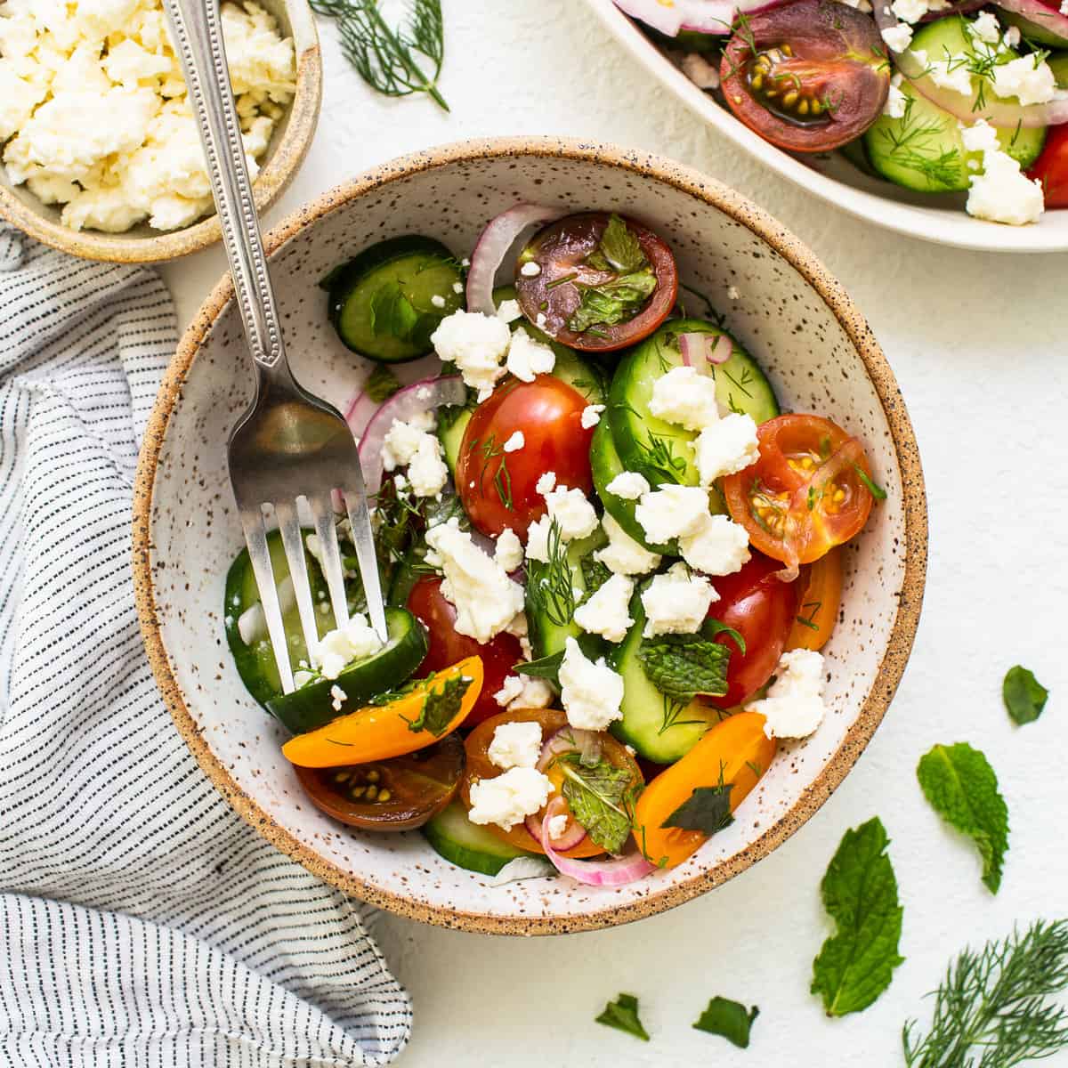 Herby Cucumber Tomato Salad prepared for meal prep