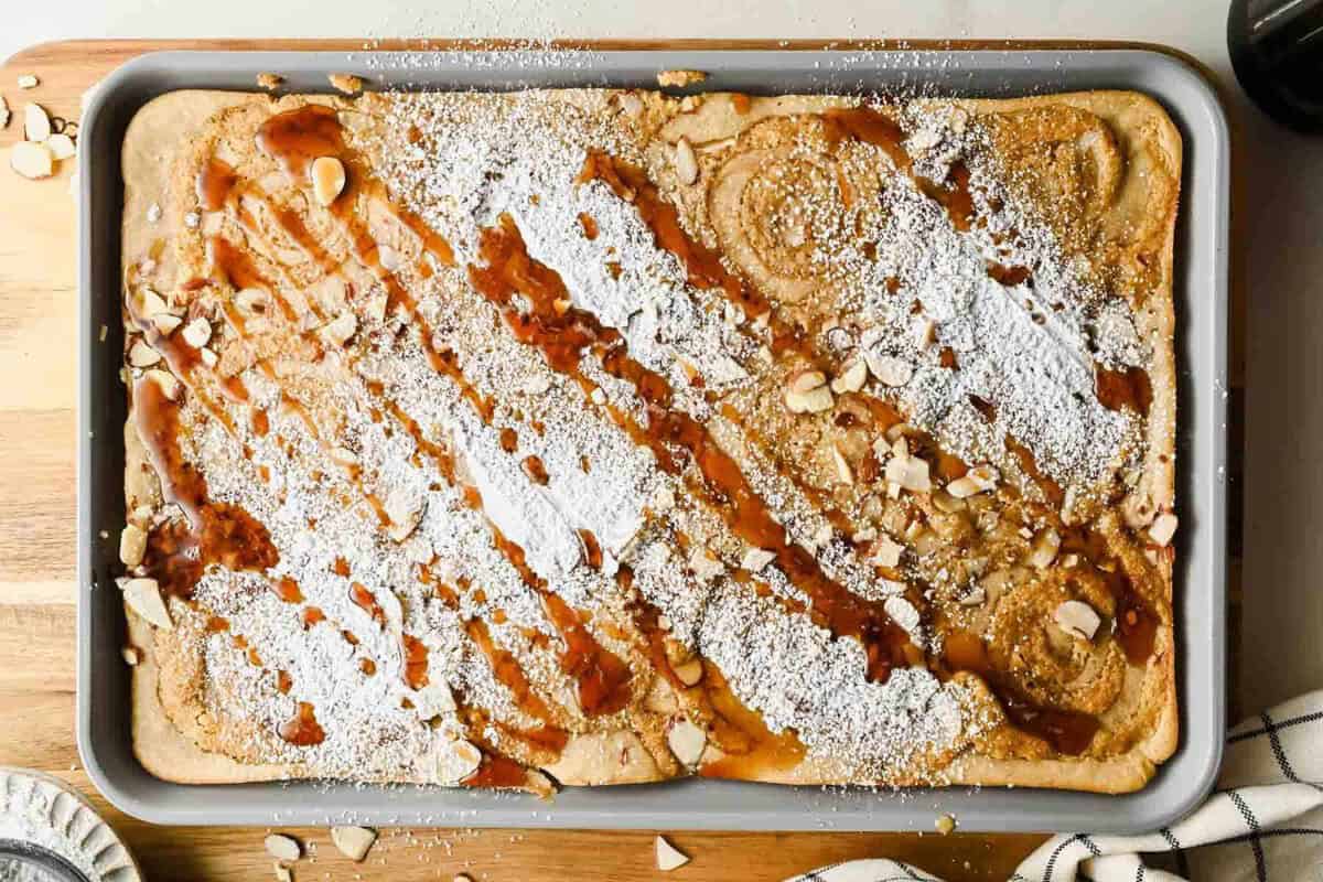 Sheet Pan Almond Croissant Pancakes (Easy Brunch!)