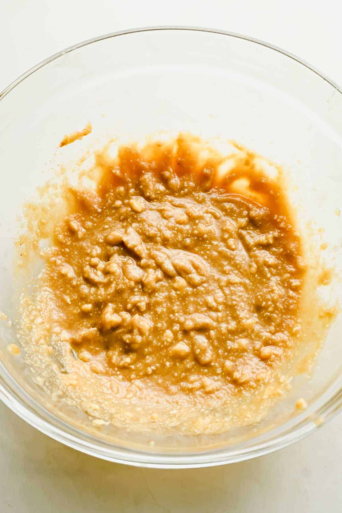Maple almond frangipane filling mixed in a glass bowl.