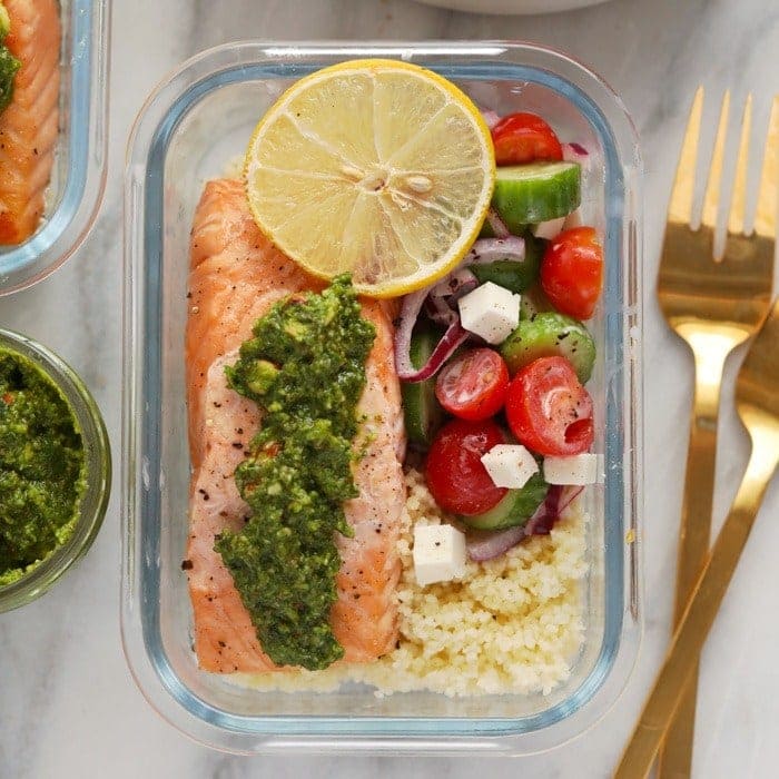 Mediterranean Salmon Meal Prep prepared for meal prep