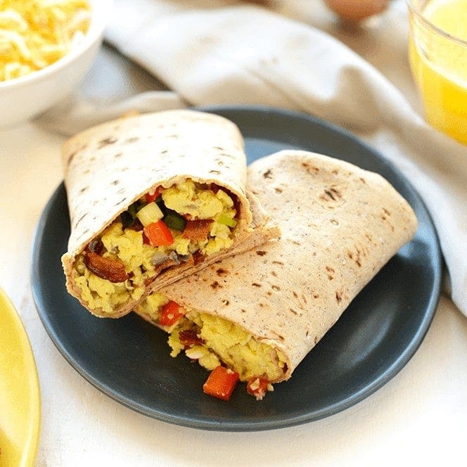 Bacon, Egg, and Cheese Breakfast Burritos prepared for meal prep