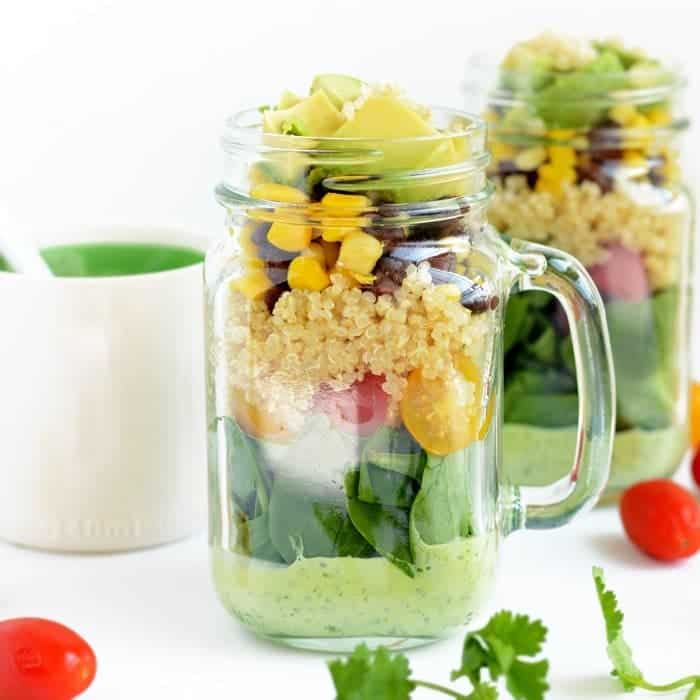 Tex Mex Quinoa Mason Jar Salad prepared for meal prep