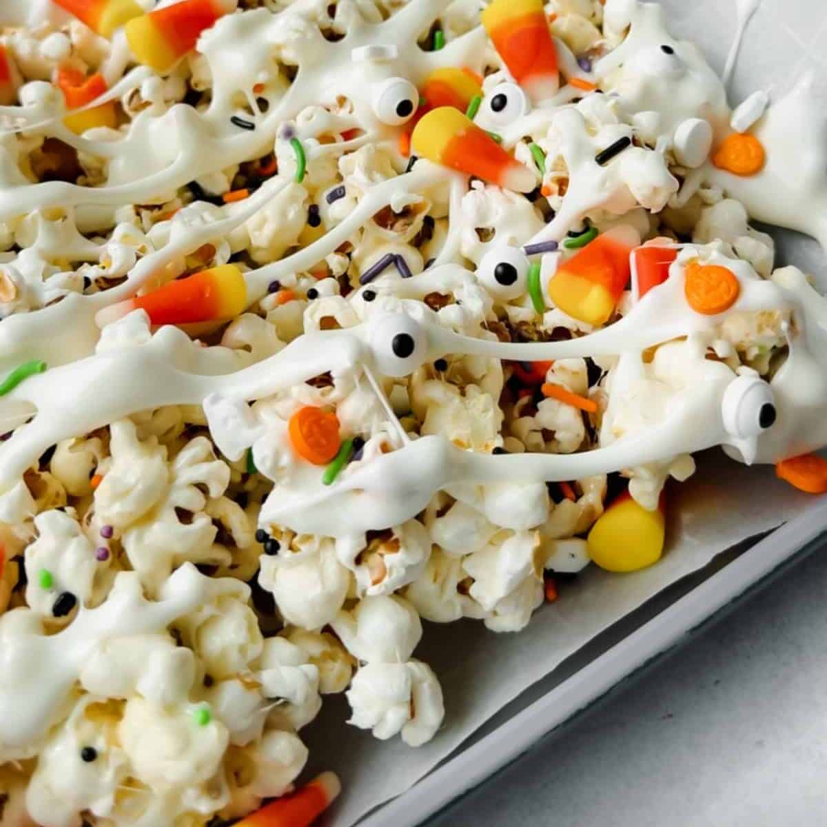 Halloween Popcorn With Mummy Marshmallow Drizzle
